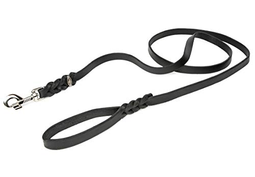 CopcoPet - Guinzaglio in pelle grassa 1,5 m x 8 mm, Nero, guinzaglio per cani in pelle con moschettone cromato, guinzaglio intrecciato per cani in pelle