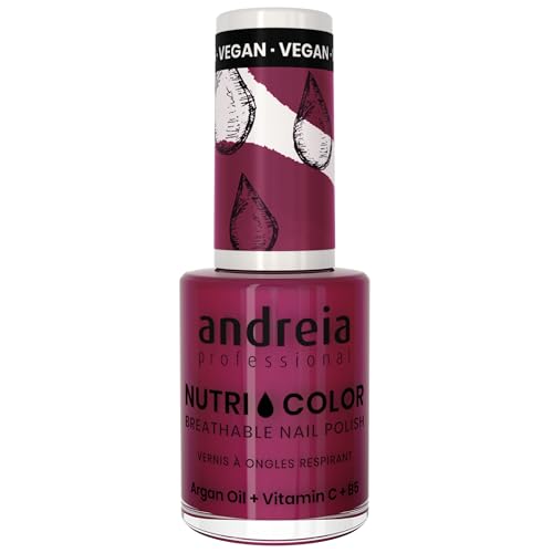 Andreia Professional NutriColor Breathable Nail Polish - Vegan and Cruelty-Free DIY Nail Art Nail Polish with Long Lasting Gloss Finish Colour NC23 Pink Bordeaux 10.5ml
