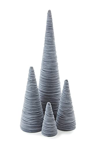 Image of Your Heart's Content Velvet Trees Set of 4 Gray, Winter Wedding Centerpiece, Valentine Tabletop, Neutral Mantle Accent, Artisan Cozy Gift for, Seasonal Entryway, Made in USA (Gray)