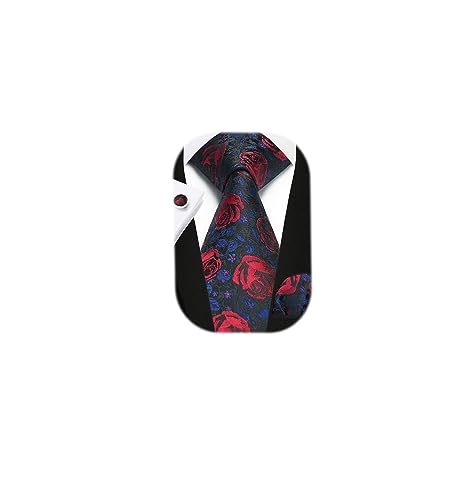 Image of Enlision Ties for Men Floral Tie Handkerchief Cufflinks Set Formal Flower Classic Mens Necktie & Pocket Square Wedding