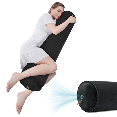 EULANT Inflatable Body Pillow for Adults 47inch Inflatable Travel Body Pillow for Sleep Long Hug Pillow Bolster Pillow for Sleeping Back(Black)