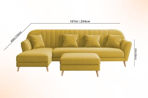 Image of Atticus LHS 6 Seater L Shape Sofa Set with Ottoman Living Room (Yellow Colour Fabric) Premium Fabric Sofa Set for Living Room
