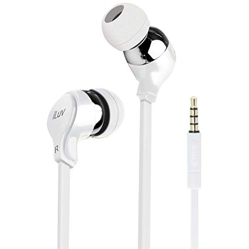 iLuv Flat Wire Tangle-Free In-Ear Earphones; Speakers, Deep Bass, Precise Treble, Metallic Finish, Lightweight, Noise Isolation, 3 Ear Tip Sizes; Compatible with Apple & Samsung (iEP314)
