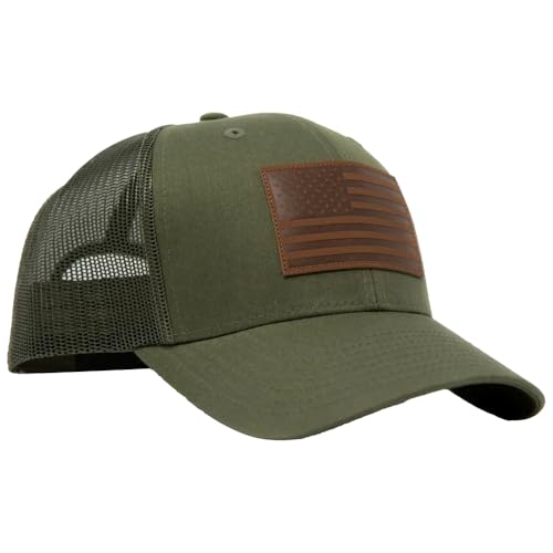 Image of 13 STRIPES American Flag Hat - Leather Patch Mesh Back Snapback Hat for Men & Women USA Flag Trucker Hat, Casual Unisex Hat
