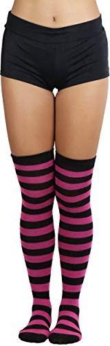 Image of ToBeInStyle Women's Bright Vibrant Rainbow Striped Thigh High Rave Stockings