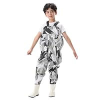 Kids Waders Waterproof Dungarees for Boys Girls Waterproof Trousers Bib with Boots Toddler Mud Rain Pants Camouflage Fishing Waders Overtrousers Suspender Childrens Rainwear Windproof for Outdoor