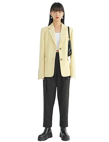 Kromoc Women's Two Pieces Suit Set Notch Lapel Jacket & Pants Outfits Dinner Work Lady Uniform Daily Casual