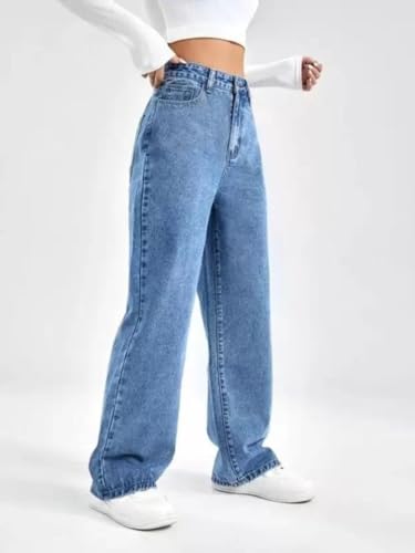 Image of Glossia Denim Baggy Jeans for Women | Stretchable High Waist Straight Fit Jeans for Women | High Rise Stretch Denim | Loose Fit Plus Size Denim (Sizes - 24 to 44) WJ71-1205-$