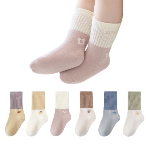 6 Pairs Toddler Baby Girl Boy Kids Socks, Cute Soft Cotton Crew Socks, 0~5T