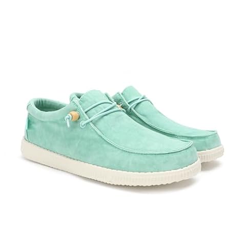 WALK IN PITAS | WP150 WALLABI Washed | Mokasyny męskie | żeglarstwo na co dzień | Buty z tkaniny | Buty bez sznurowadeł | Sportowe na co dzień | Buty Walkinpitas, Jasnozielony, 40 EU