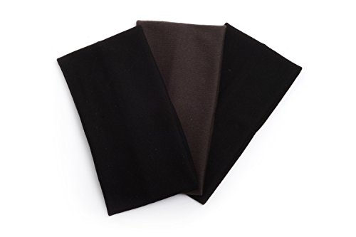 Helen Accessories- Black and Gray Headbands for Women- Korean Imported Cotton Basic Elastic non-slip Headband with multiple uses such as sports, yoga, leisure, outdoor &workout (2x black 1x gray pack)