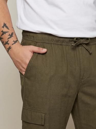 Image of Urbano Plus Men's Straight Fit Linen Cargo Pants with 6 Pockets