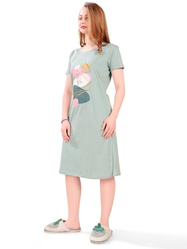 Image of Printed Knee Length Pocket Night Dresses for Women | Cat Lover | Premium Soft Cotton Nighty | Blue and Maroon