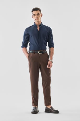 Image of SNITCH Men Formal Trousers | Tailored Pleated Design with Regular Fit & Smooth Texture | Premium Polyester Blend for Office, Meetings & Special Occasions