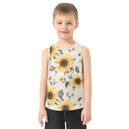 JUNZAN Aesthetic Sunflower Neutral Tank Tops for Children Sleeveless Toddler Vest Work Out Clothes for Workout Beach Swim 3T2