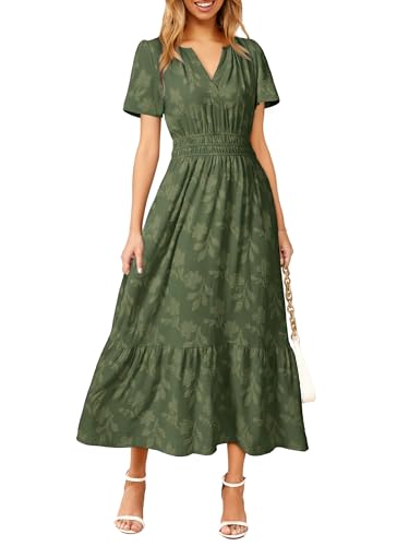 Image of Simplee Womens Summer Boho Maxi Dress Semi Formal Wedding Guest Short Sleeve V Neck Empire Waist Floral Long Dresses