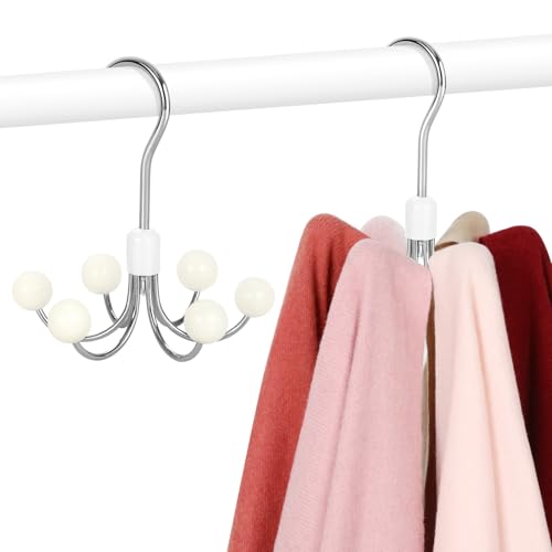 TOPIA HANGER Hoodie Hangers 2-Pack with 6 Wood Balls, 360°Swivel Purse Hanger, Scarf Hanger, Closet Hooks, Handbag Organizer, Bra Hanger, Accessory Organizers for Scarf, Tanktop, Hat, Hoodie CT43W