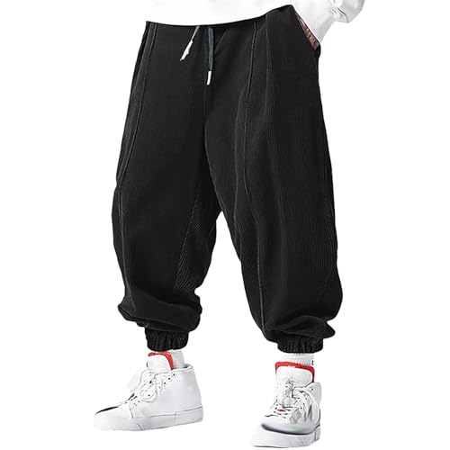 Pantalones de pana para hombre con cintura elástica, pantalones de gran tamaño con puños para hombre, cómodos pantalones de moda, pantalones transpirables de color sólido, pantalones térmicos gruesos