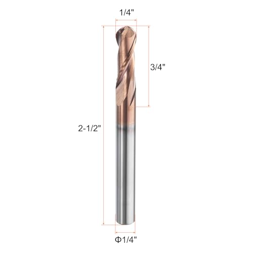 Image of HARFINGTON 5 Pcs Ball Nose End Mill 2 Flute 1 /4 inch Diameter 1 /4 inch Shank Tungsten Carbide TiAlN Coated Spiral CNC Router Bits 3 /4 inch Cutting Length Single End Ball for Carving Engraving Grinding