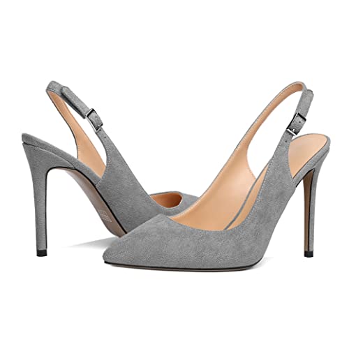SAMMITOP Women's Slingback High Heels Pointed Toe Pumps Sexy Stiletto Heels for Women Suede Dress Shoes with Adjustable Buckle Wedding Party Shoes4
