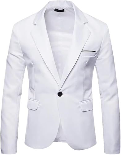Men's Solid Color Business Classic Jacket Single Button Notched Lapel Casual Suit Coat Work Office