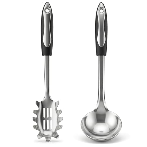 2 PCS Stainless Steel Soup Ladle and Spaghetti Spoon