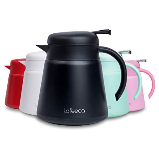 Lafeeca Thermal Coffee Carafe Tea Pot Stainless Steel, Double Wall Vacuum Insulated | Cool Touch Handle | Hot & Cold Retention | Non-Slip Silicone Base | BPA Free Black