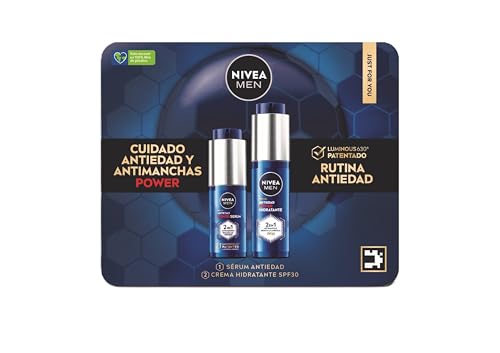 NIVEA MEN POWER Pack Rutina Antiedad POWER - Crema Facial Hidratante SPF30 50ml + Sérum Facial 2en1 Antimanchas y Antiarrugas 30 ml - Con Luminous630 Patentado y Ácido Hialurónico - Todo tipo de piel