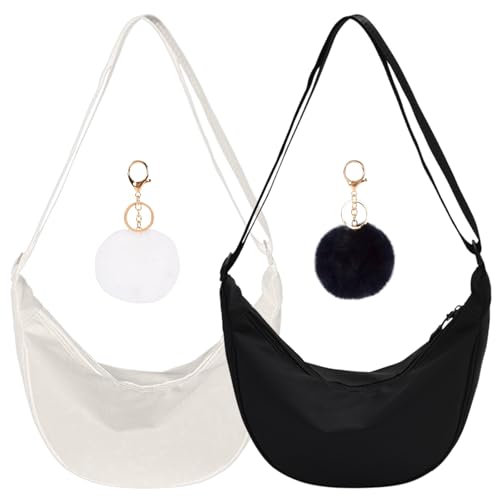 💎【Contenuto Della Confezione】Riceverete due dumpling bag borsa a mezzaluna da donna,uno ciascuno in bianco e nero, per le vostre esigenze di cambio allegro. Abbiamo anche due bellissimi ciondoli in peluche per voi, che non potrebbero essere più adatti alla vostra borsa.