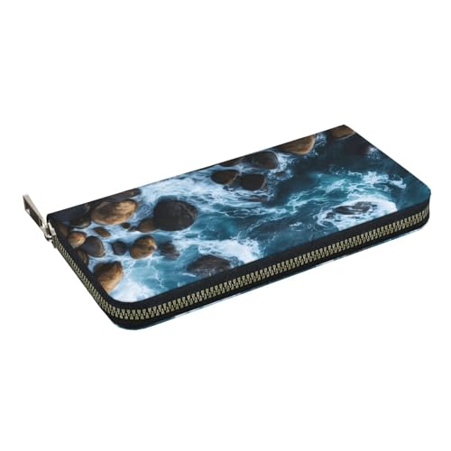 Sea Stones Printed Zip Around Long Wallet For Women Men Pu Leather Clutch Purse,Card Holder, Coin Pocket Stylish Travel Leather Billfold For Daily Use & Gifting2