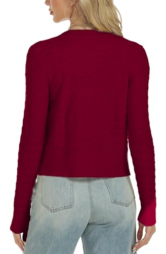 Image of Women's Long Sleeve Cropped Knitted Sweater Cardigan Button Down Open Front Knitted Shrug Sweaters