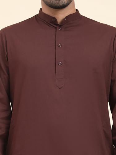 Image of SKAVIJ Mens Cotton Casual Wear Modern Kurta Shirt for Everyday Use Yoga Outfit Brown X-Large