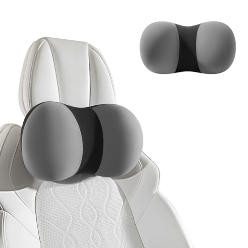 BABUR Car Headrest Pillow 100% Memory Foam Softness Neck Support Pillow Universal Fit Head Rest Travel Pillow for Pain Relief While Driving Gray