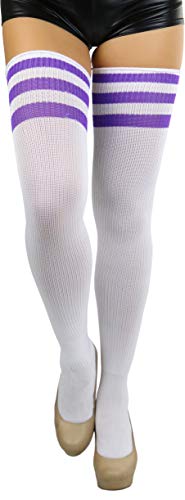 Image of ToBeInStyle Women's Heavyweight Knit Thigh High Long Socks w /Contrast 3 Stripe Top Band