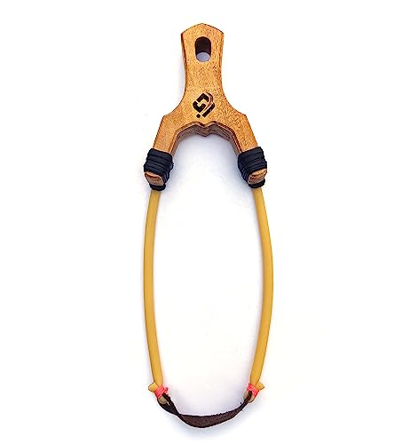 Image of Wooden Slingshot Catapult, Hard Wood, Natural Wood Color, Yellow Rubber, Strong Grip, Extra Material, Best for Kids, Hikers, Trekkers, Pocket Shooter Series - Classic Shooter Pro Wild