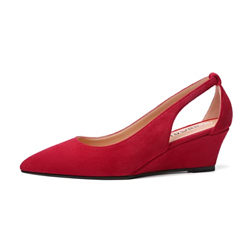 MERRORI Womens Casual Office Pointed Toe Slip On Suede Wedge Low Heel Pumps Shoes 2 Inch2