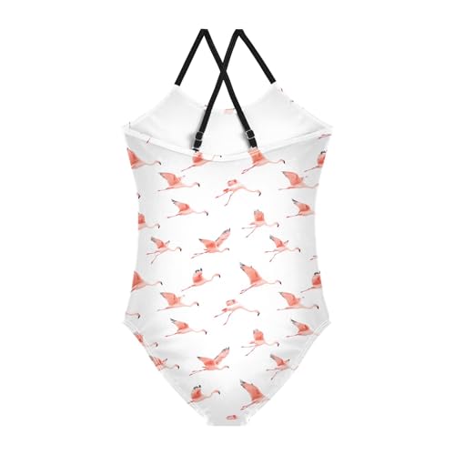 senya Girls Swimsuits One-Piece Swimwear Tie Bathing Suit Beach Summer Round Neck 7-8T Flying Flamingo Pattern2