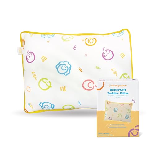 THINK GOOD TOTS Toddler Pillow with Pillowcase 13x18 - Kids Sleeping Pillow - Soft Breathable Cooling - Ergonomic Neck Support - Pillow for Toddler Bed & Travel (TGT)