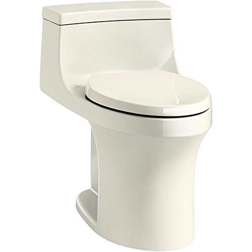 KOHLER K-5172-RA-96 San Souci Comfort Height Compact Elongated 1.28 GPF Toilet with AquaPiston Flushing Technology and Right-Hand Trip Lever, Biscuit, 1-Piece