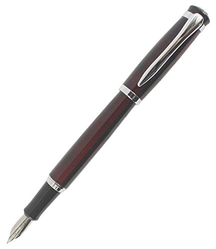 Füllfederhalter Mit Mittlerer Spitze – Elegantes Design Mit Silberbesatz, In Rot, Inklusive Ledertasche