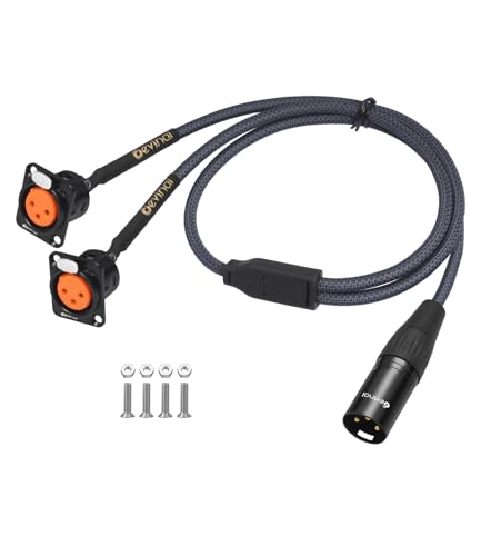 Image of XLR Pass Through Cable Splitter, Dual Female Panel Mount to 1 Male Connector Adapter Y Cable, Mic Feed /Pass Thru Converter for Stage Box, Patch Panel, Floor Box 2 feet(2F D-Type to M)