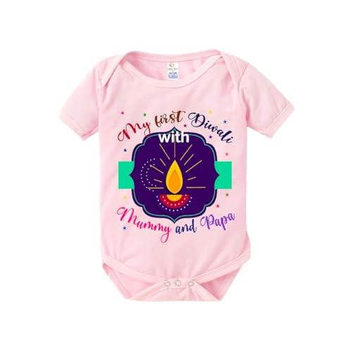 baby wish Baby Diwali Bodysuits Newborn Deepawali Romper Half Sleeve Unisex Romper My First Diwali with Mummy & Papa