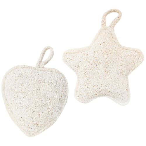 MERRYHAPY Esponja de Baño Exfoliante Corporal Doble Cara 2 Unidades de Lufa Natural Diseño Grueso Formas de Estrella y Corazón para Limpieza Profunda y Cuidado Diario Piel