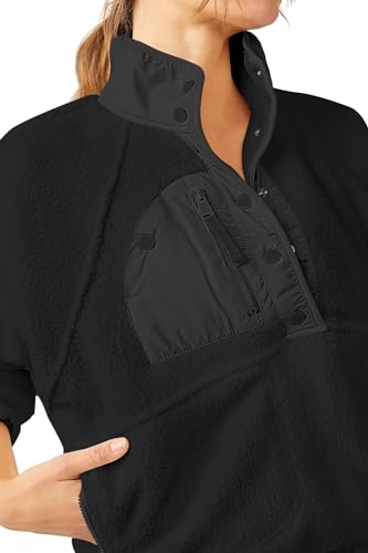 Aoang Womens Oversized Sherpa Jacket Fuzzy Fleece Teddy Coat with Pockets Colorblock4