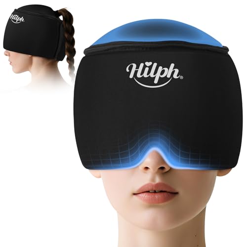 Hilph Máscara de refrigeración para migrañas y dolores de cabeza, 360 °, compresas frías y cálidas, gel para dolores de cabeza