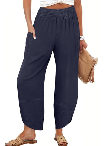 Image of ANRABESS Womens Wide Leg Palazzo Capri Pants 2026 Summer Casual High Waisted Barrel Lounge Flowy Cropped Beach Work Trousers