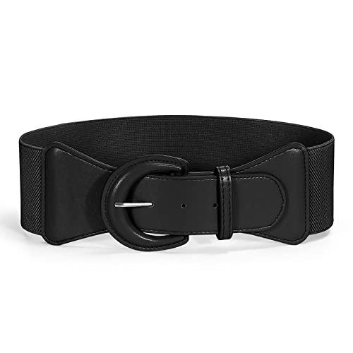 JASGOOD Women Retro Wide Stretchy Waist Belt, Vintage Chunky Buckle Belts for Dress