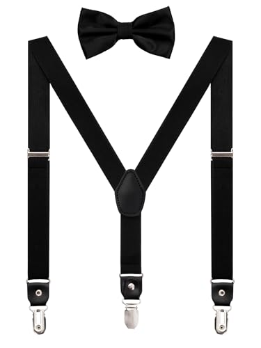 Image of habibee Suspenders and Bow Tie Set for Men, Adjustable Elastic Braces with Y-Back, Diverse Colors, Strong Clips
