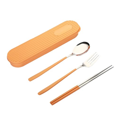 Petmoon カトラリーセット 韓国風 お弁当 3点セット 北欧 カトラリー セット ケース付き おしゃれ 食器 お箸 スプーン フォーク 持ち運び 便利 携帯 ステンレス 通勤 通学 学生用食器 食洗機対応 会社ランチ キャンプ ブルー (オレンジ)