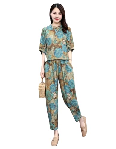 Women's Middle-Aged Mothers Sports Set Korean Loose Short Sleeves And Pants Female Two Piece Set